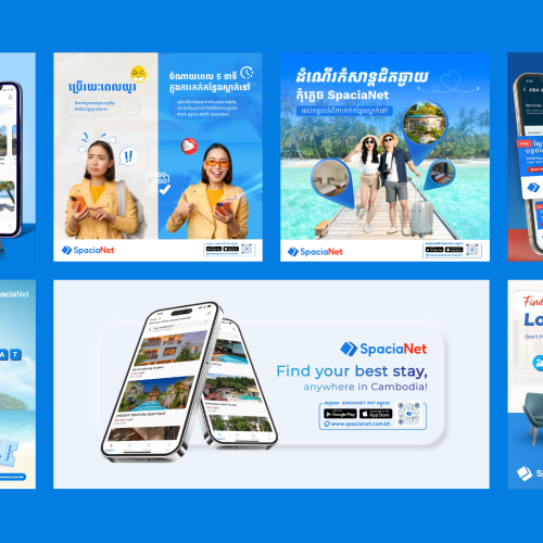 poster travel specialnet social media with blue branding design about booking service